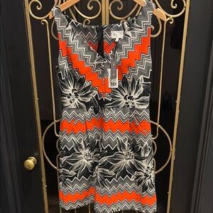 Designer Orange zig zag herringbone floral milly Dress nwt size 10